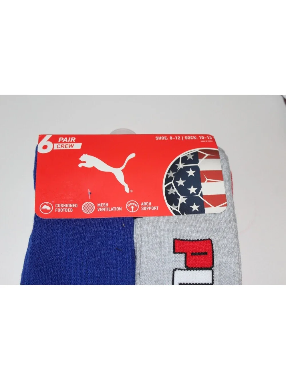 Puma Crew Socks 6‑Pack (Cushioned, Arch Support, Mesh Ventilation)